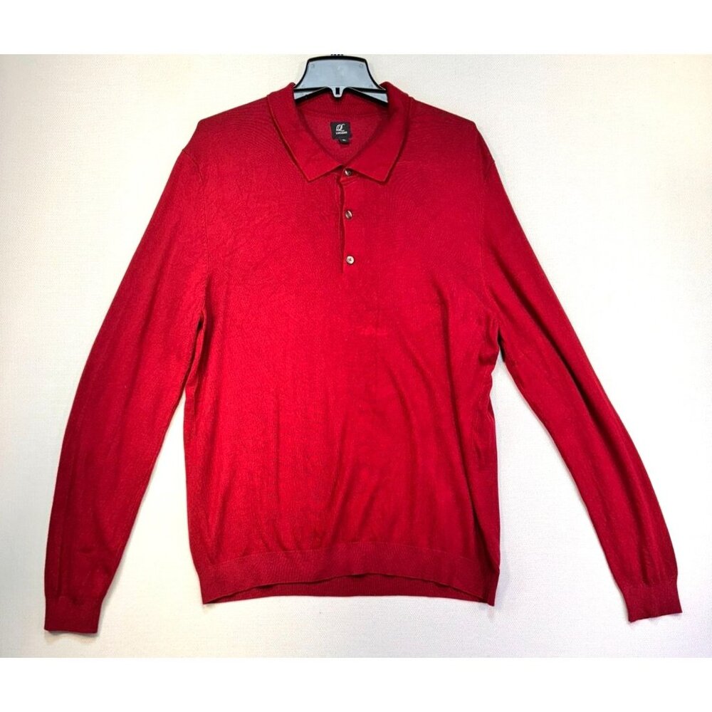Luciano Mens Fine-Knit Long Sleeve Polo Shirt XL Red